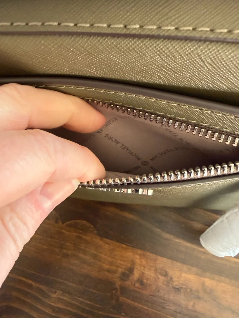 Michael Kors Jet Set Large Saffiano Leather Olive Crossbody with Silver Hardware